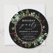 Invitation Élégante fête de Noël botanique Cercle noir (Devant)