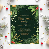 Invitation Élégante fête de Noël botanique de vacances vertes