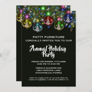 Invitation Élégante fête de Noël d'entreprise colorée Bauble 
