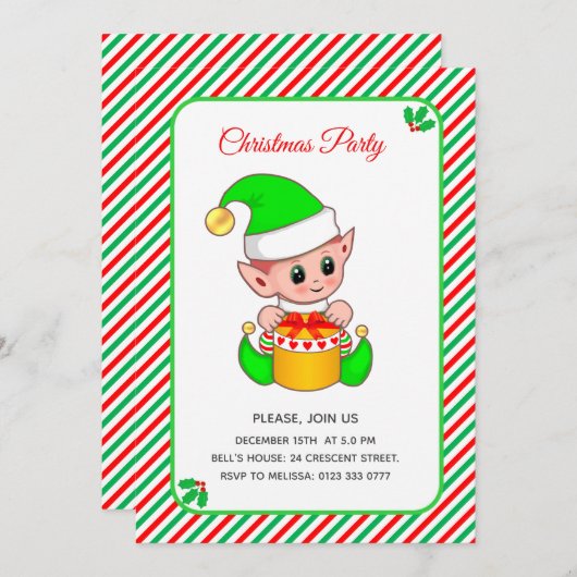 Invitation Élégante fête de Noël des elfes de Noël (Devant / Derrière)