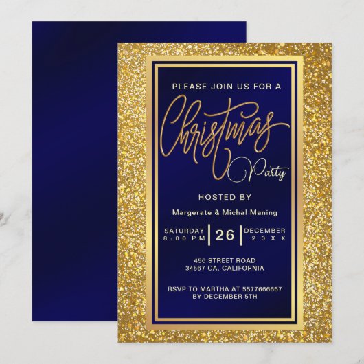 Invitation Élégante fête de Noël Étincelle parties scintillan (Devant / Derrière)