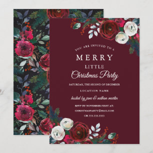 Invitation Élégante Fête de Noël Florale Bourgogne