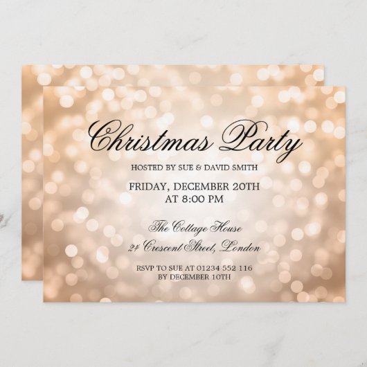 Invitation Élégante fête de Noël Lumières Parties scintillant (Devant / Derrière)