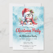 Invitation Élégante fête de Noël mignonne Penguin Bleu Noël (Devant)