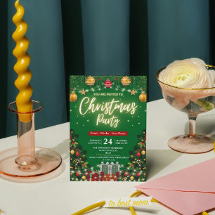 Invitation Élégante Fête de Noël Moderne à Carreaux Verts