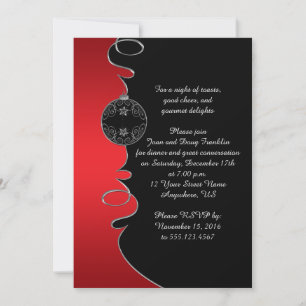 Invitation Élégante Fête de Noël Noir en Argent Rouge