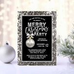 Invitation Élégante fête de Noël Parties scintillant d'argent<br><div class="desc">Impressionnez tous vos invités avec ces magnifiques invitations à la fête de Noël argent. Faux arrière - plan parties scintillant avec ornement et arc en bauble argenté. Faux lettres en feuille d'argent avec blanc. Personnalisez-les en ajoutant vos informations. Idéal pour entreprise, entreprise, affaires, bureau, dîner maison. Obtenir les éléments correspondants....</div>