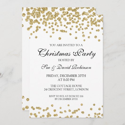 Invitation Élégante fête de Noël Parties scintillant d'or Con (Devant / Derrière)