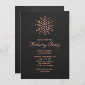 Invitation Élégante Fête de Noël Rose de Snowflake Gold (Devant / Derrière)