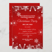 Invitation Élégante fête de Noël rouge avec des flocons de ne (Devant / Derrière)