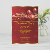 Invitation Élégante fête de Noël Rouge Baubles or (Debout devant)