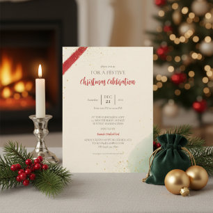 Invitation Élégante fête de Noël rousse Brushstroke