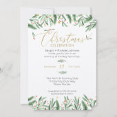 Invitation Élégante fête de Noël verte, rouge et or (Devant)