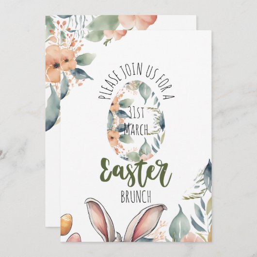 Invitation Elégante fête de Pâques Florale (Devant / Derrière)