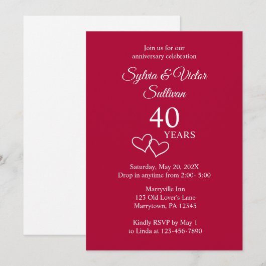Invitation Élégante Fête de Personnalisé Simple Ruby pour le (Devant / Derrière)