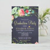 Invitation Élégante Fête de remise des diplômes roses du jard (Debout devant)