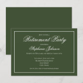 Invitation Élégante Fête de Retraite Vert Foncé (Devant / Derrière)