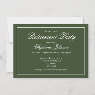 Invitation Élégante Fête de Retraite Vert Foncé