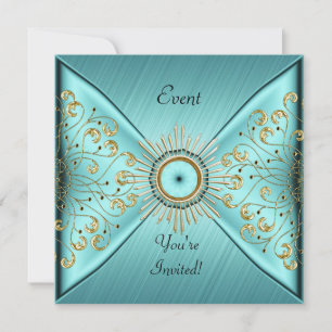 Invitation Élégante Fête de Soirée Bleu Sarcelle Or