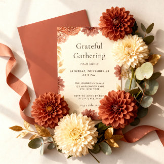 Invitation Élégante fête de Thanksgiving florale d'automne