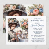 Invitation Élégante fête de thé d'anniversaire victorienne (Devant / Derrière)