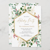 Invitation Elégante Fête de Vacances verdure rouge saint verd (Devant / Derrière)