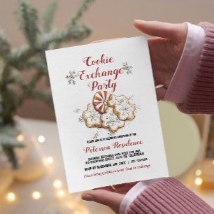 Invitation Élégante fête d'échange de biscuits de Noël blanc