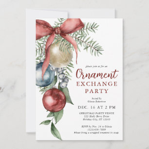 Invitation Élégante Fête d'Échange d'Ornements de Noël