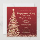Invitation Élégante fête d'engagement de Noël Red Gold (Devant)