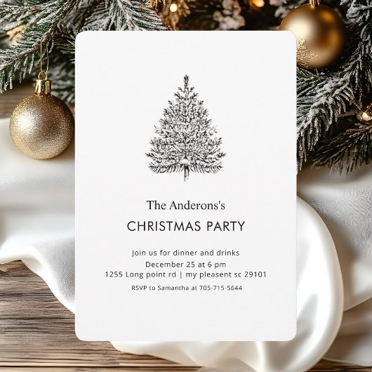 Invitation "Elégante fête des arbres de Noël noirs et blancs