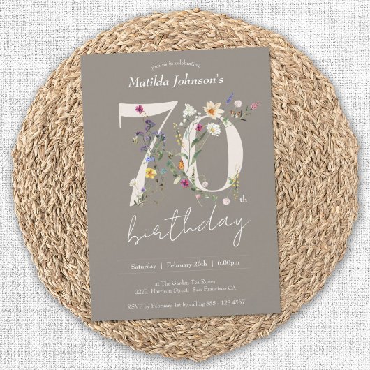 Invitation Elégante fête des Fleurs sauvages floraux 70e anni