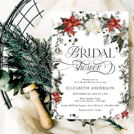 Invitation Élégante Fête des mariées À feuillage persistant d