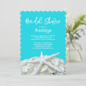 Invitation Elégante Fête des mariées Aqua Starfish Hydrangea (Debout devant)