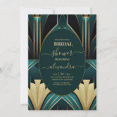 Invitation Elégante Fête des mariées Art Déco Vert et Or (Devant)