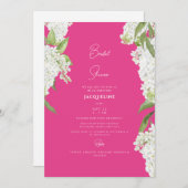 Invitation Elégante Fête des mariées blanche Hydrangea Fuchsi (Devant / Derrière)