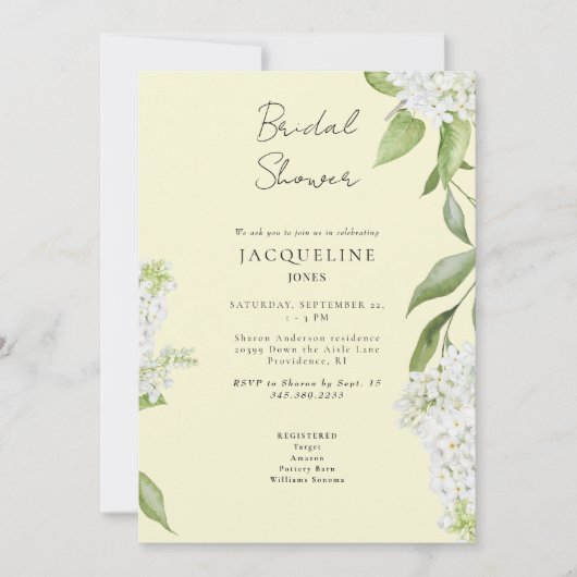 Invitation Elégante Fête des mariées blanche Hydrangée jaune (Devant)