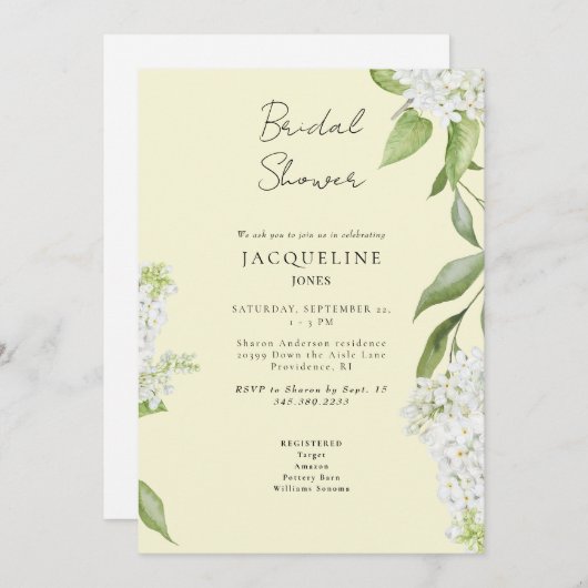 Invitation Elégante Fête des mariées blanche Hydrangée jaune (Devant / Derrière)