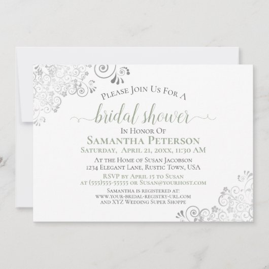Invitation Elégante Fête des mariées blanche Sage & Silver La (Devant)