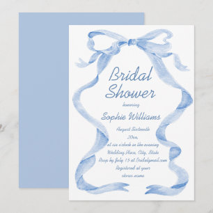 Invitation Elégante Fête des mariées bleu Dusty main tirée Bo