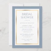 Invitation Elégante Fête des mariées bleu et or Dusty (Devant)