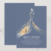 Invitation Elégante Fête des mariées bleu foncé (Devant / Derrière)