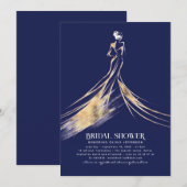 Invitation Elégante Fête des mariées Bleue de la Marine (Devant / Derrière)