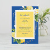 Invitation Elégante Fête des mariées Bleue et Jaune Méditerra (Debout devant)