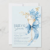 Invitation Elégante Fête des mariées Bleue Hydrangea Bow (Devant)