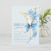 Invitation Elégante Fête des mariées Bleue Hydrangea Bow (Debout devant)