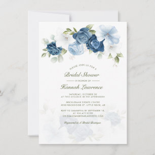 Invitation Elégante Fête des mariées botanique bleu Dusty