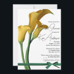 Invitation Elégante Fête des mariées Calla Lily Jaune<br><div class="desc">Une élégante invitation à la douche/douche nuptiale avec des fleurs de lys calla jaune et un magnifique ruban vert au fond. Il peut facilement être modifié pour répondre à vos autres besoins de célébration/occasion en modifiant le texte.</div>