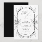 Invitation Elégante Fête des mariées capsule florale noire et (Devant / Derrière)