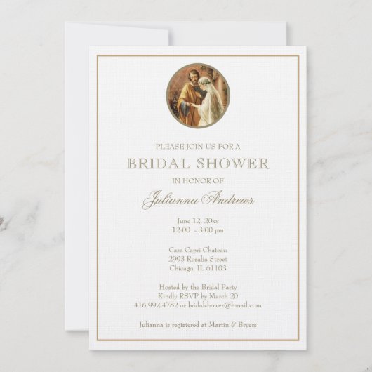 Invitation Elégante Fête des mariées catholique dorée Mary Jo (Devant)