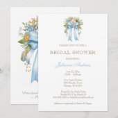 Invitation Élégante Fête des mariées catholique Floral Bow (Devant / Derrière)